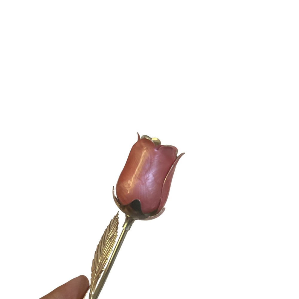 Sheridan Silver Plated Non Tarnish Pink Enameled LongStem Rose Decorative Flower - Picture 7 of 12